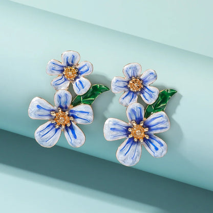 1 Pair Elegant Flower Enamel Alloy Drop Earrings