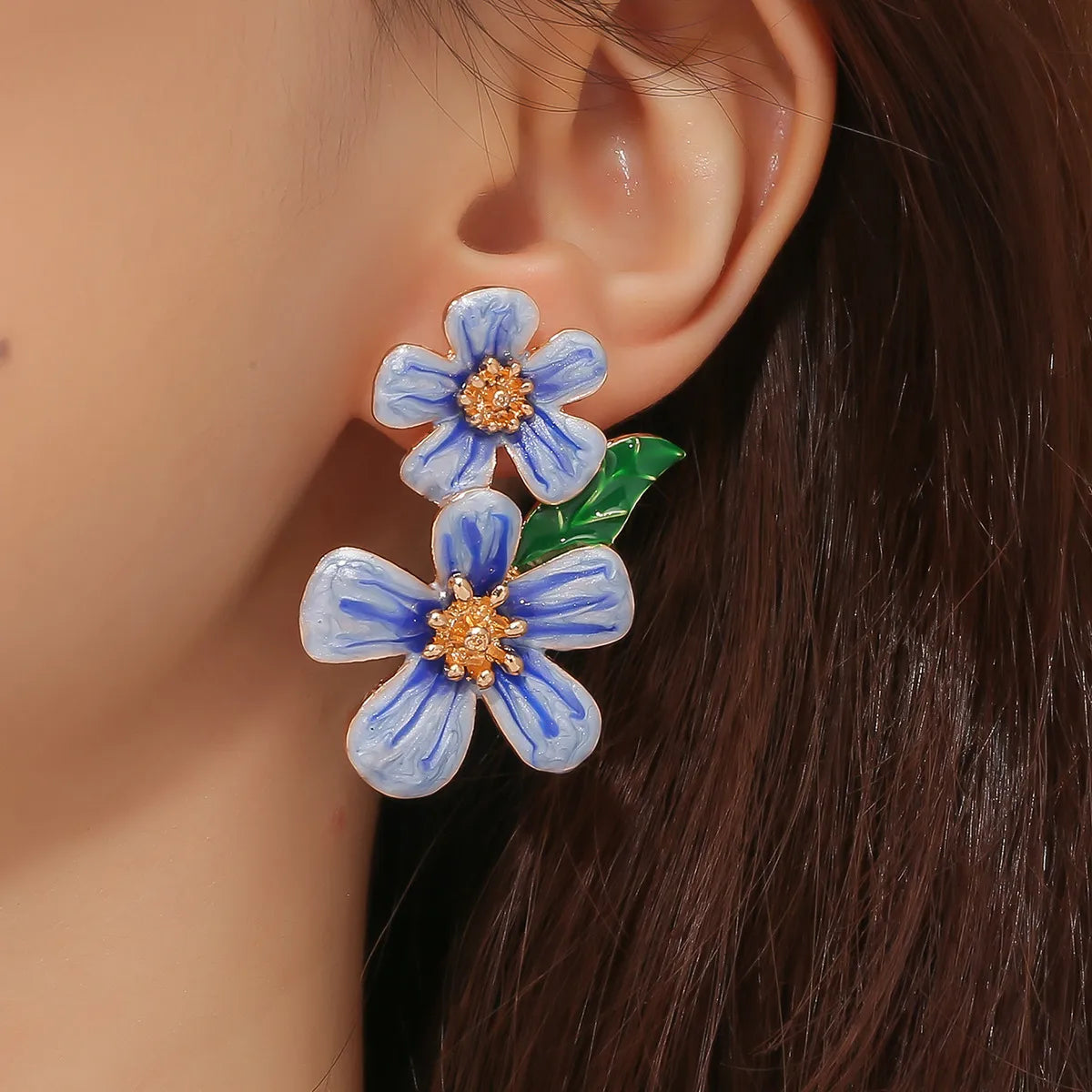 1 Pair Elegant Flower Enamel Alloy Drop Earrings