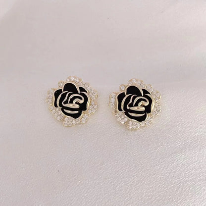 1 Pair Elegant Flower Enamel Plating Alloy Gold Plated Silver Plated Ear Studs