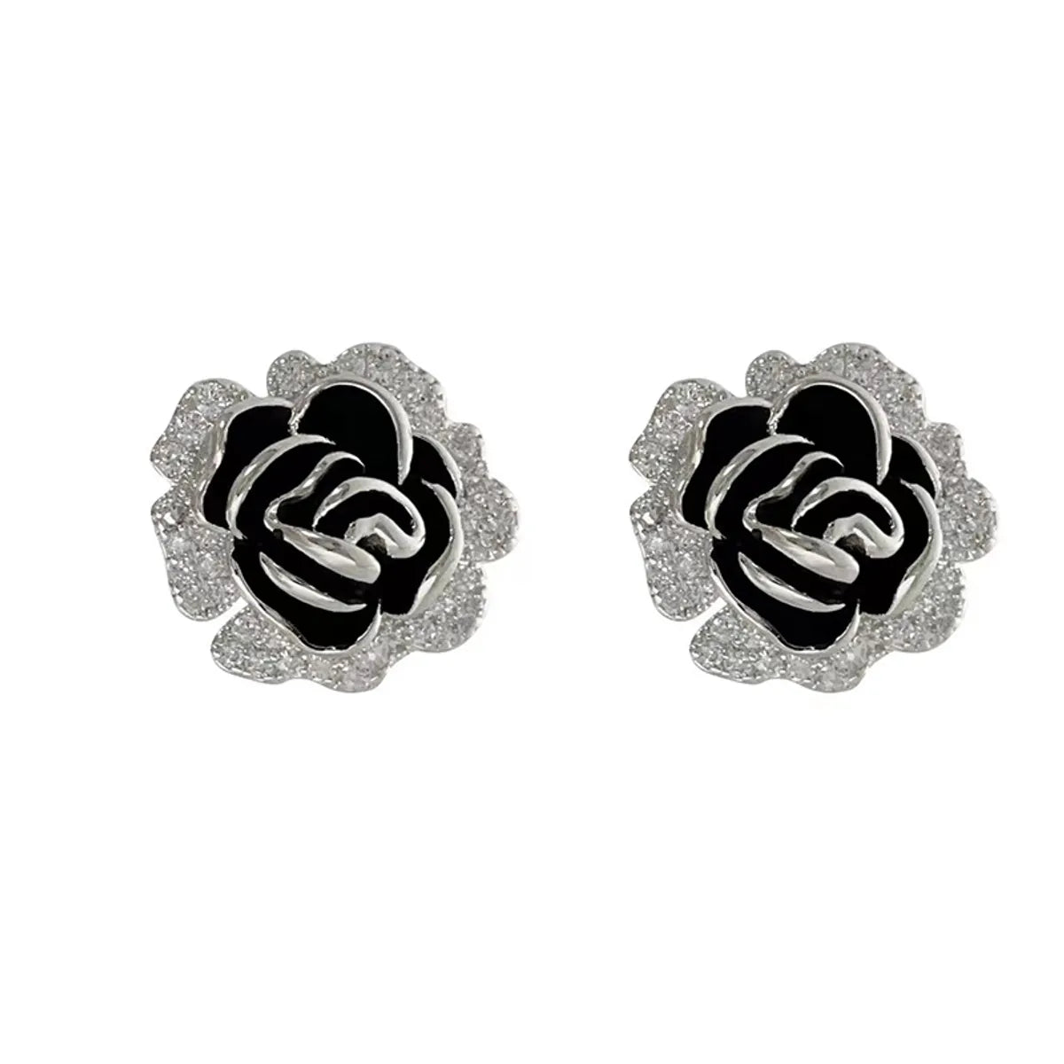 1 Pair Elegant Flower Enamel Plating Alloy Gold Plated Silver Plated Ear Studs