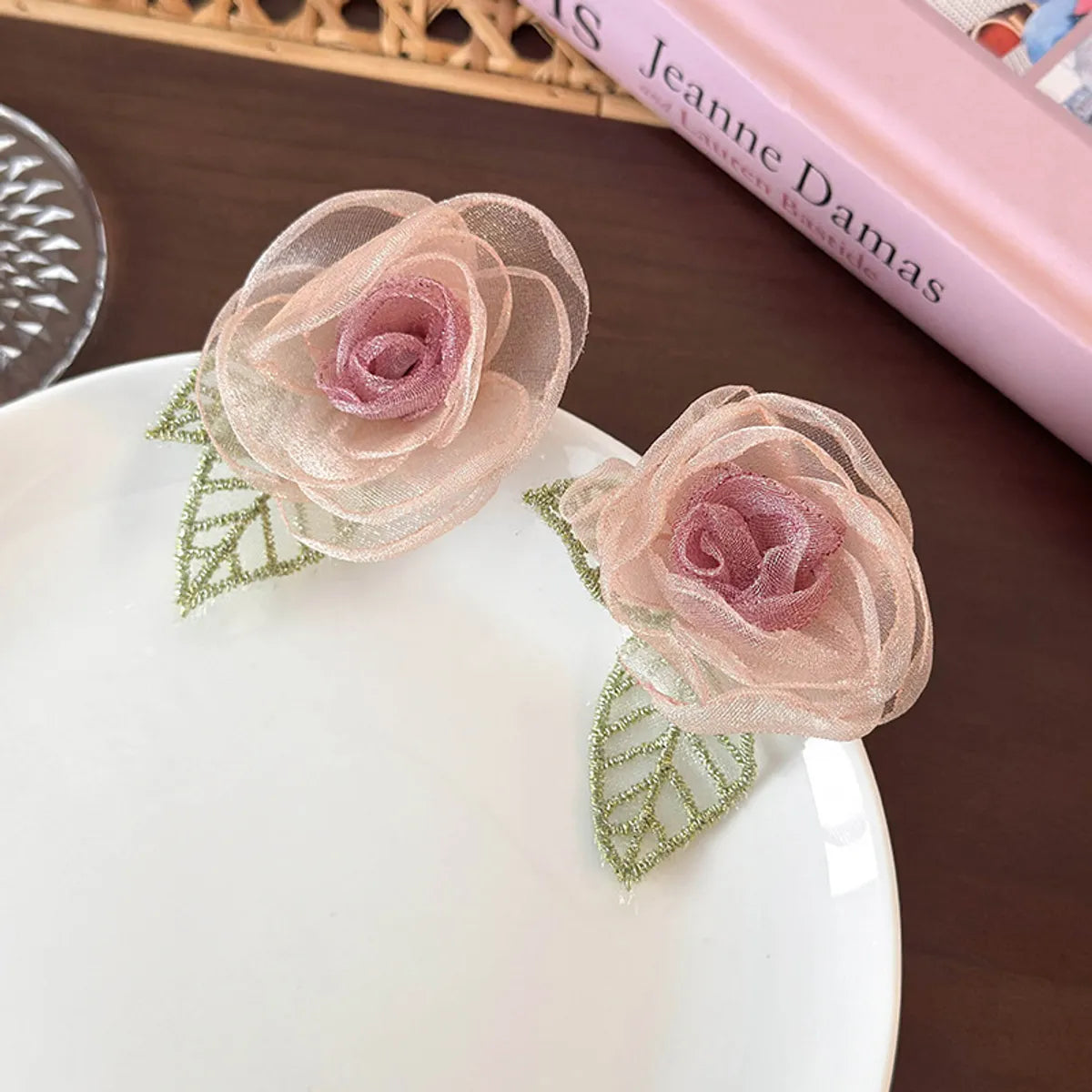 1 Pair Elegant Flower Gauze Ear Studs