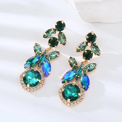 1 Pair Elegant Flower Inlay Alloy Rhinestones Drop Earrings