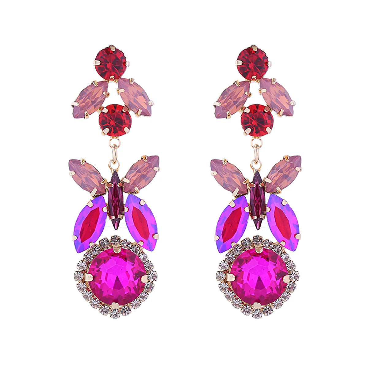 1 Pair Elegant Flower Inlay Alloy Rhinestones Drop Earrings