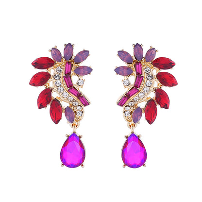 1 Pair Elegant Flower Inlay Alloy Rhinestones Drop Earrings