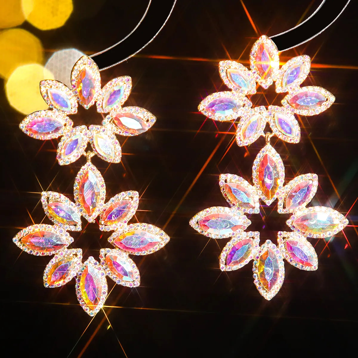 1 Pair Elegant Flower Inlay Alloy Rhinestones Zircon Drop Earrings