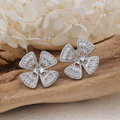 1 Pair Elegant Flower Inlay Copper Zircon Rose Gold Plated Ear Studs