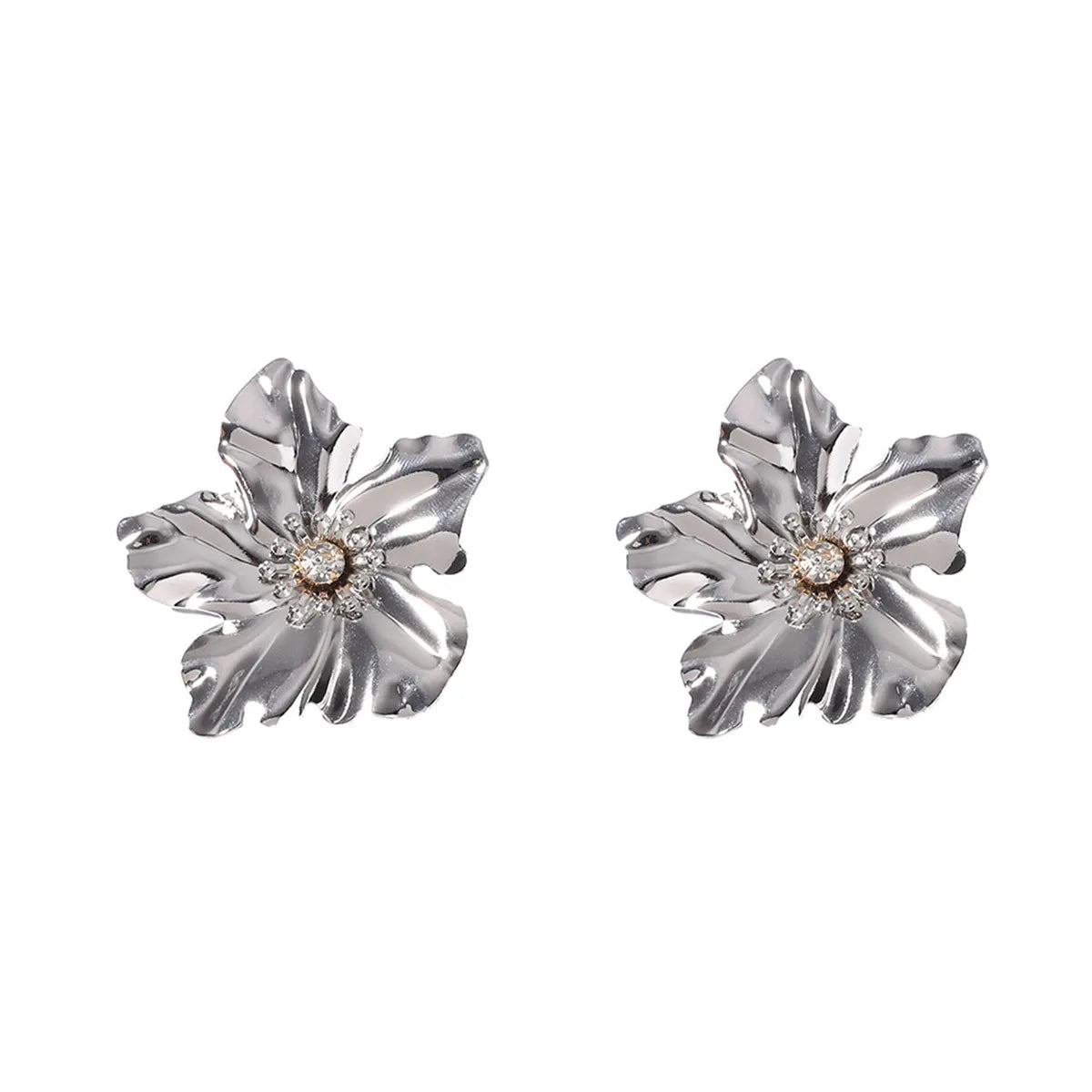 1 Pair Elegant Flower Inlay Metal Rhinestones Ear Studs