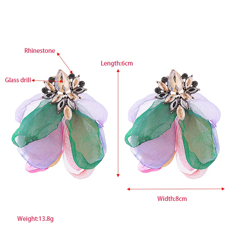 1 Pair Elegant Flower Petal Plating Inlay Alloy Gauze Rhinestones Glass Drill Gold Plated Earrings