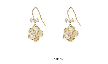 1 Pair Elegant Flower Plating Alloy Zircon Drop Earrings