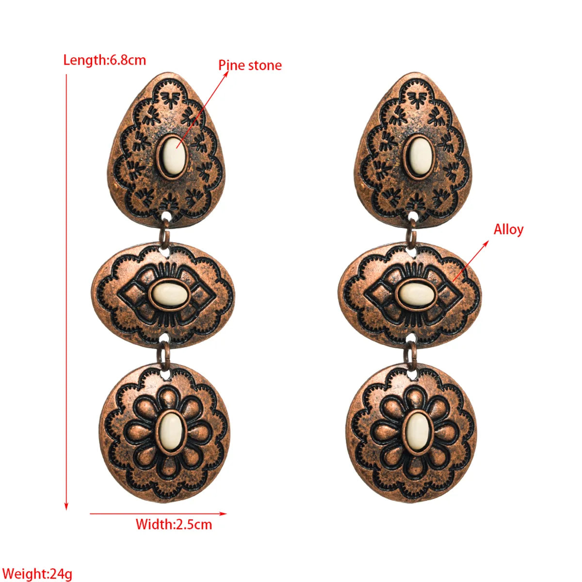 1 Pair Elegant Flower Plating Carving Alloy Drop Earrings