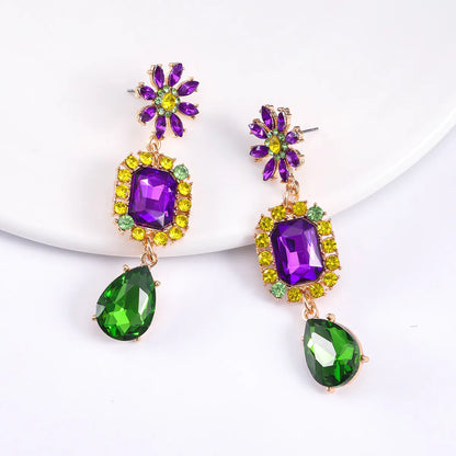 1 Pair Elegant Flower Plating Inlay Alloy Artificial Gemstones Gold Plated Drop Earrings