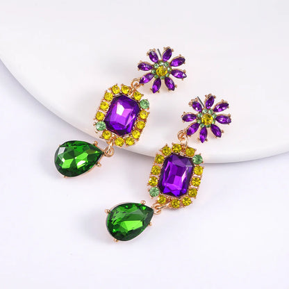 1 Pair Elegant Flower Plating Inlay Alloy Artificial Gemstones Gold Plated Drop Earrings