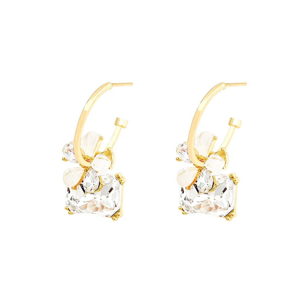 1 Pair Elegant Flower Plating Inlay Alloy Zircon Earrings