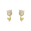 1 Pair Elegant Flower Plating Sterling Silver Ear Studs