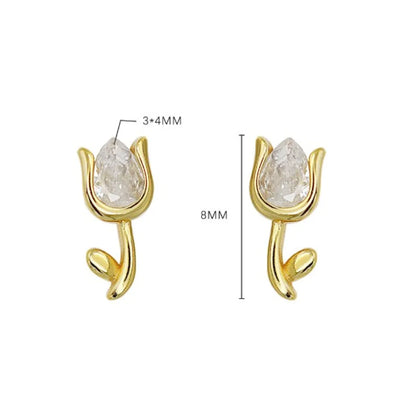 1 Pair Elegant Flower Plating Sterling Silver Ear Studs