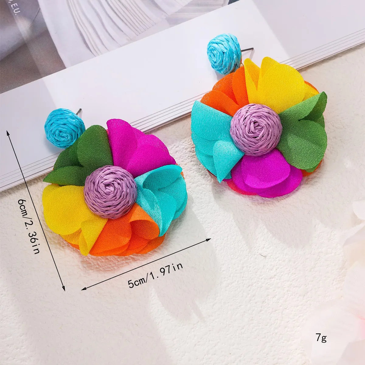 1 Pair Elegant Flower Raffia Iron Drop Earrings