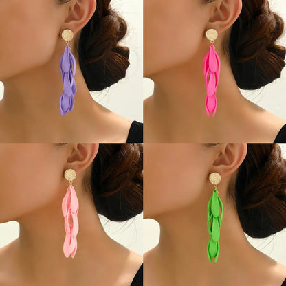 1 Pair Elegant Flower Tassel Plating Zinc Alloy Dangling Earrings