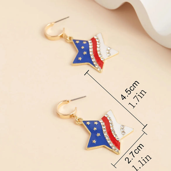 1 Pair Elegant Formal IG Style National Flag Star Enamel Inlay Zinc Alloy Rhinestones Drop Earrings