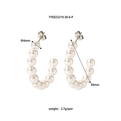 1 Pair Elegant French Style C Shape Beaded Plating 304 Stainless Steel Artificial Pearl 18K Gold Plated Ear Studs