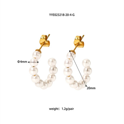 1 Pair Elegant French Style C Shape Beaded Plating 304 Stainless Steel Artificial Pearl 18K Gold Plated Ear Studs