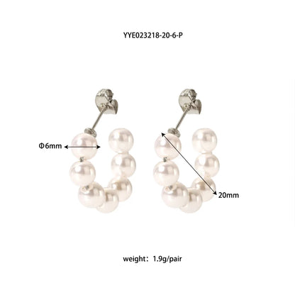 1 Pair Elegant French Style C Shape Beaded Plating 304 Stainless Steel Artificial Pearl 18K Gold Plated Ear Studs