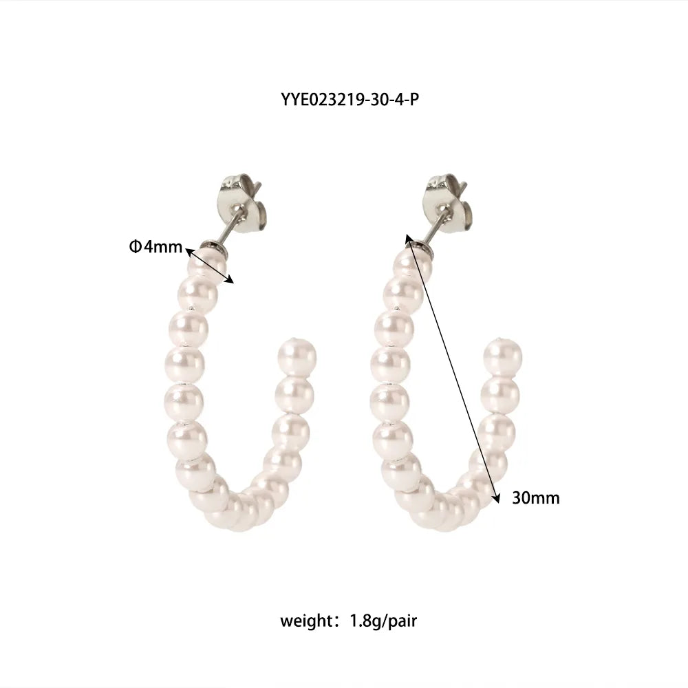 1 Pair Elegant French Style C Shape Beaded Plating 304 Stainless Steel Artificial Pearl 18K Gold Plated Ear Studs