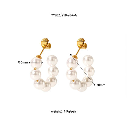 1 Pair Elegant French Style C Shape Beaded Plating 304 Stainless Steel Artificial Pearl 18K Gold Plated Ear Studs