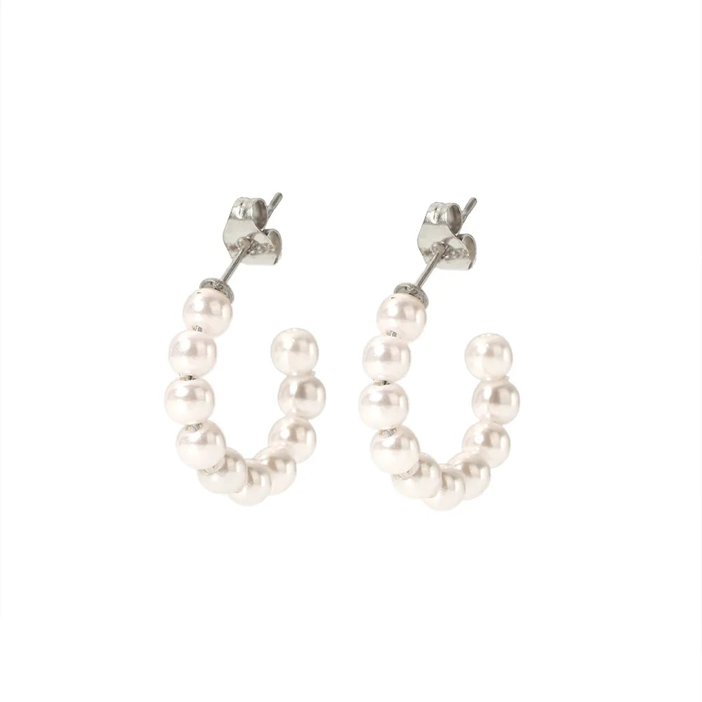 1 Pair Elegant French Style C Shape Beaded Plating 304 Stainless Steel Artificial Pearl 18K Gold Plated Ear Studs