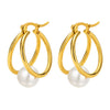1 Pair Elegant French Style Circle Plating Inlay Stainless Steel Pearl 18k Gold Plated Earrings