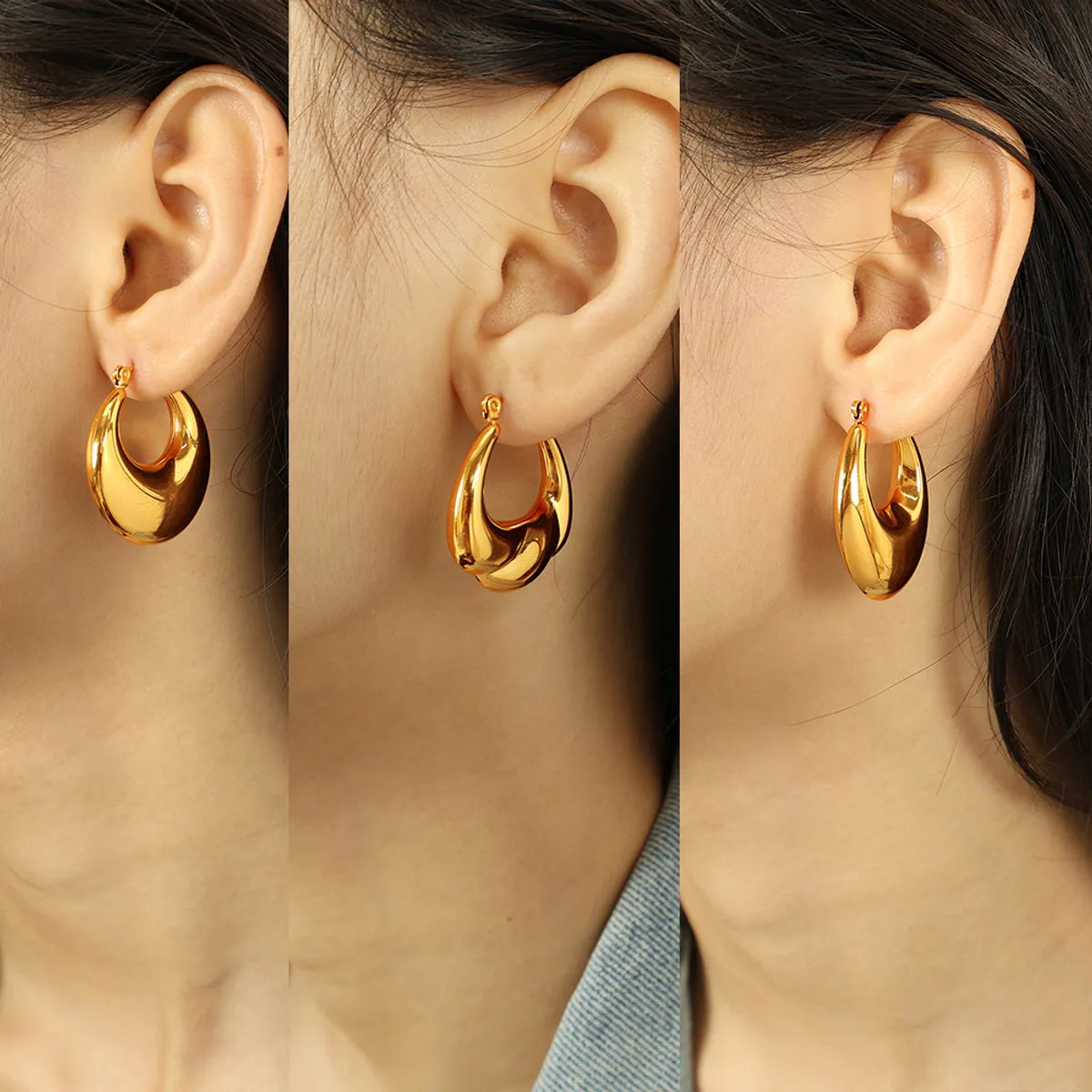 1 Pair Elegant French Style Commute U Shape Semicircle Polishing Plating 304 Stainless Steel 18K Gold Plated Earrings