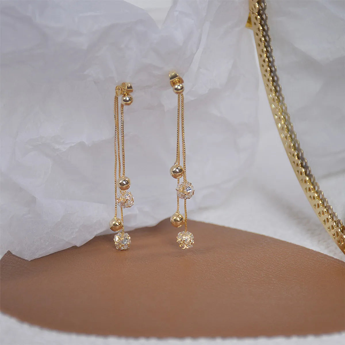 1 Pair Elegant French Style Geometric Inlay Copper Zircon Gold Plated Drop Earrings