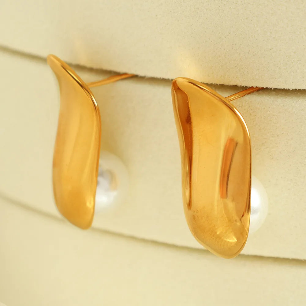 1 Pair Elegant French Style IG Style Oval Polishing Inlay 304 Stainless Steel Glass Bead 18K Gold Plated Ear Studs