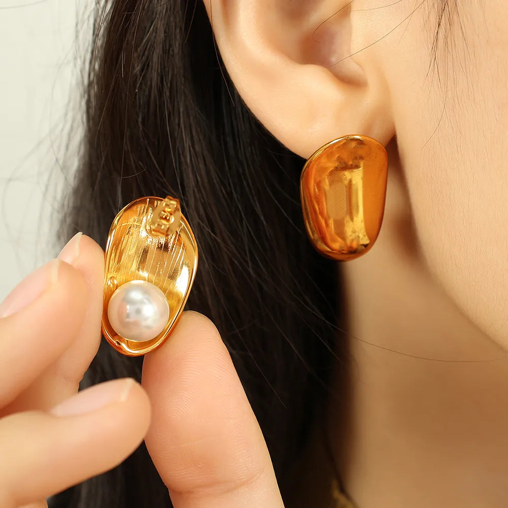 1 Pair Elegant French Style IG Style Oval Polishing Inlay 304 Stainless Steel Glass Bead 18K Gold Plated Ear Studs