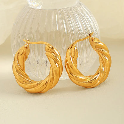 1 Pair Elegant French Style IG Style Wreath Twist Polishing Plating 304 Stainless Steel 18K Gold Plated Earrings