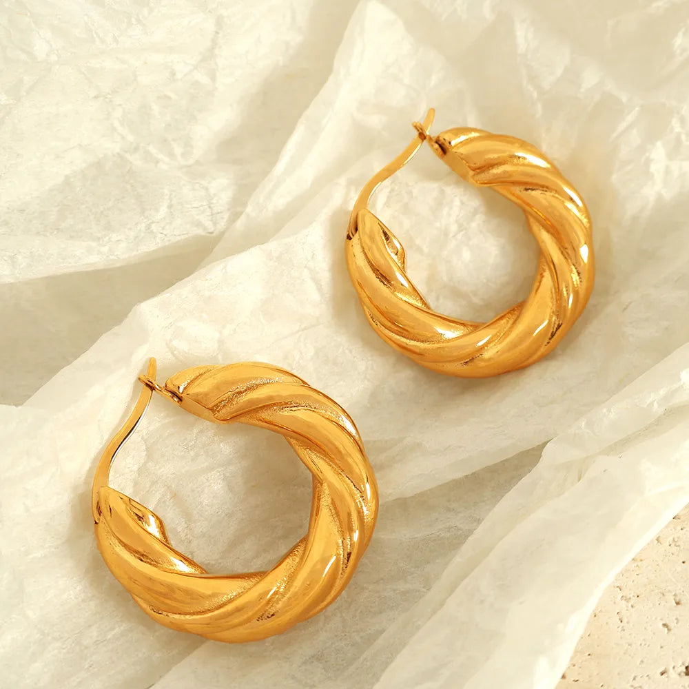 1 Pair Elegant French Style IG Style Wreath Twist Polishing Plating 304 Stainless Steel 18K Gold Plated Earrings