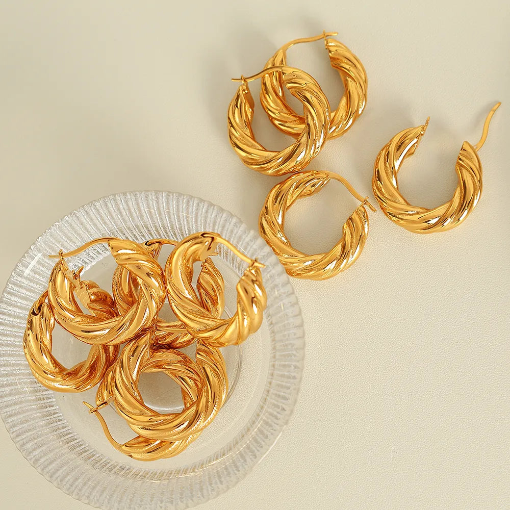 1 Pair Elegant French Style IG Style Wreath Twist Polishing Plating 304 Stainless Steel 18K Gold Plated Earrings