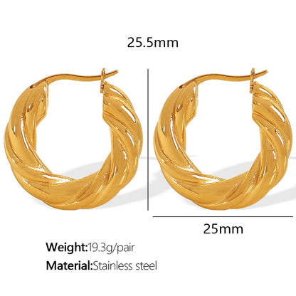 1 Pair Elegant French Style IG Style Wreath Twist Polishing Plating 304 Stainless Steel 18K Gold Plated Earrings