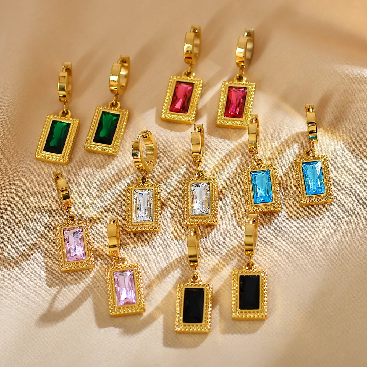 1 Pair Elegant French Style Rectangle Inlay Stainless Steel Zircon Drop Earrings