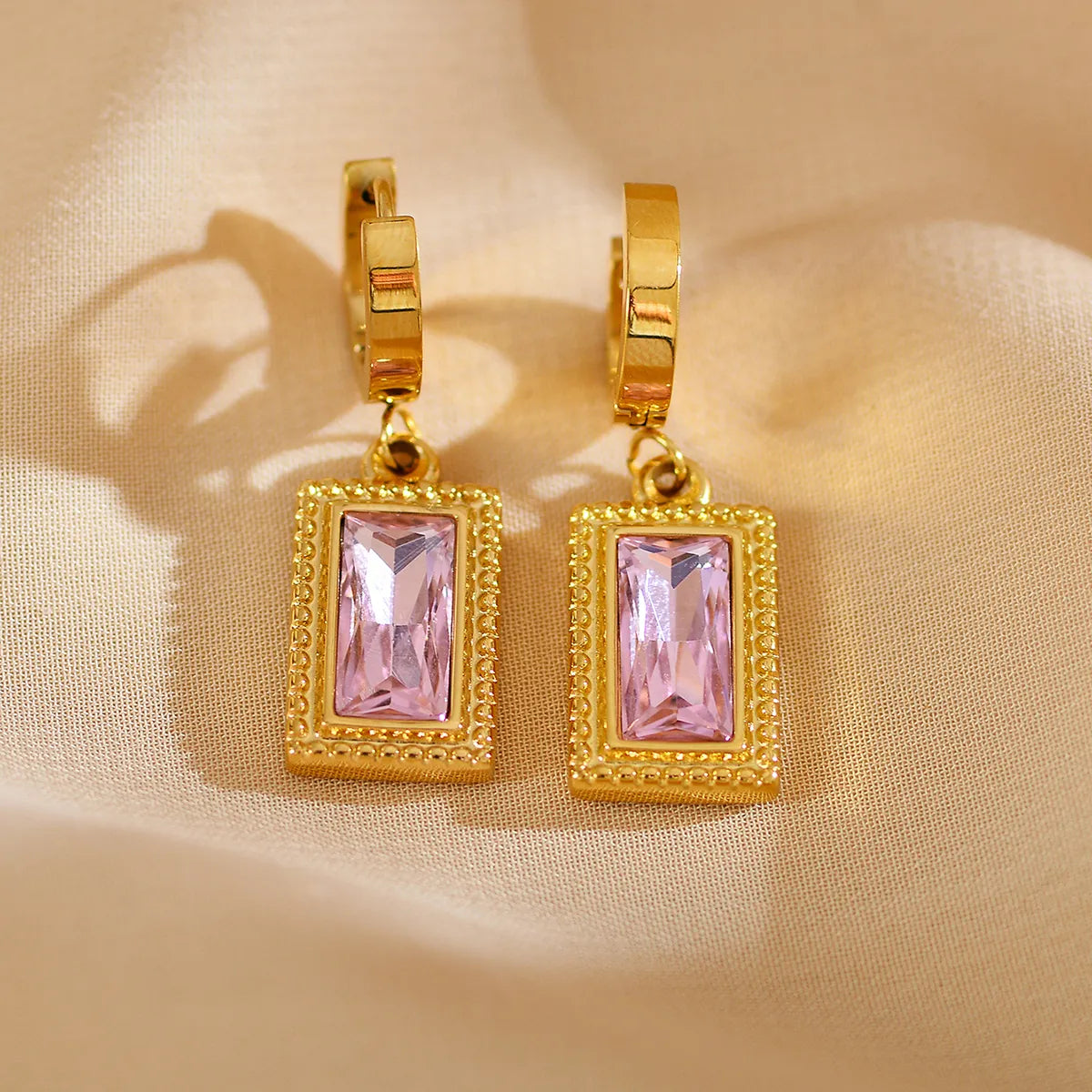 1 Pair Elegant French Style Rectangle Inlay Stainless Steel Zircon Drop Earrings