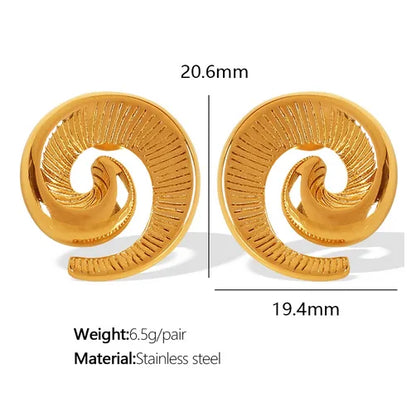 1 Pair Elegant French Style Spiral Stripe Polishing Plating 304 Stainless Steel 18K Gold Plated Ear Studs