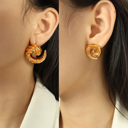 1 Pair Elegant French Style Spiral Stripe Polishing Plating 304 Stainless Steel 18K Gold Plated Ear Studs