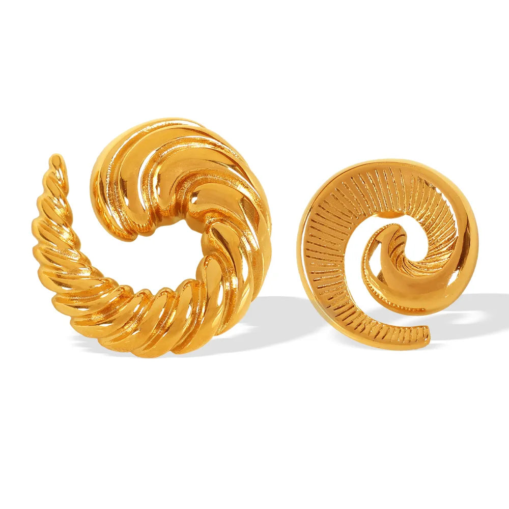 1 Pair Elegant French Style Spiral Stripe Polishing Plating 304 Stainless Steel 18K Gold Plated Ear Studs