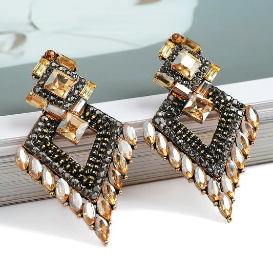 1 Pair Elegant Geometric Argyle Inlay Alloy Glass Ear Studs