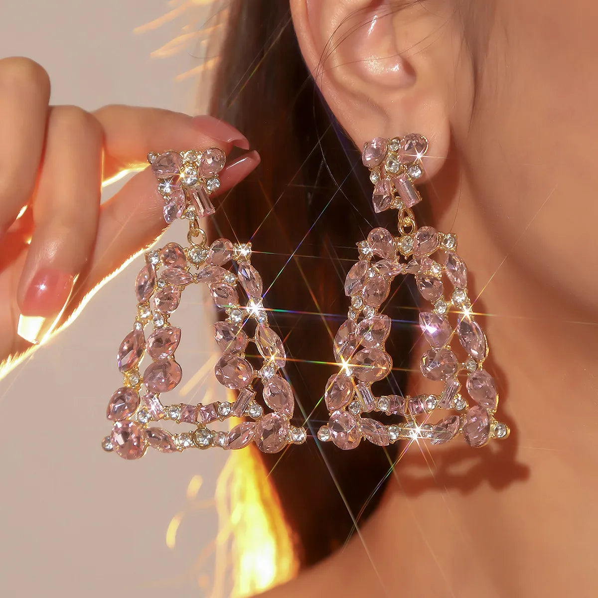 1 Pair Elegant Geometric Color Block Plating Inlay Alloy Rhinestones Zircon Drop Earrings