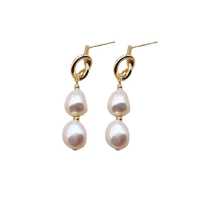 1 Pair Elegant Geometric Copper Inlay Pearl Drop Earrings