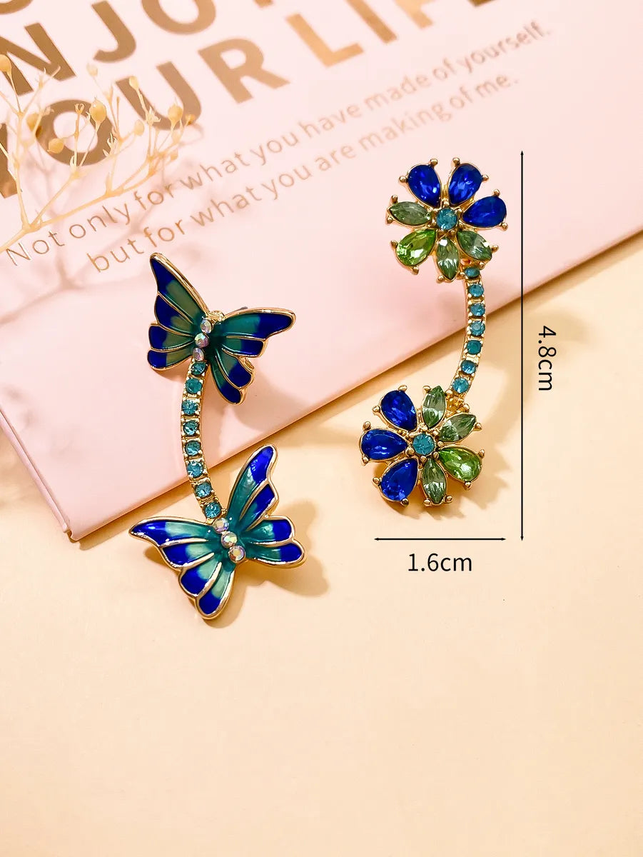 1 Pair Elegant Geometric Enamel Inlay Alloy Artificial Gemstones Gold Plated Drop Earrings