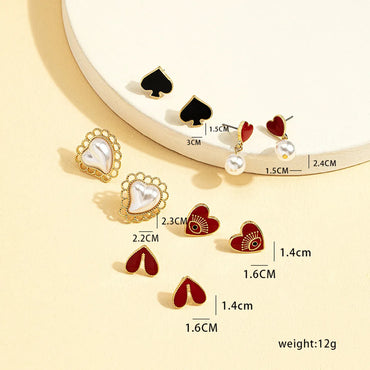 1 Pair Elegant Geometric Heart Shape Plating Alloy Ear Studs