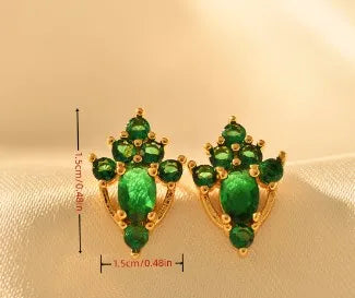 1 Pair Elegant Geometric Inlay Alloy Gem Zircon Ear Studs