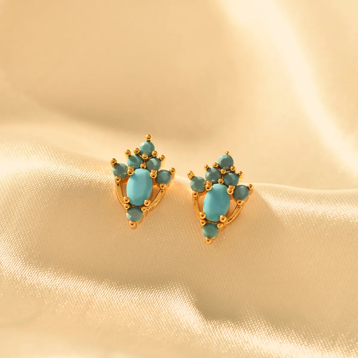 1 Pair Elegant Geometric Inlay Alloy Gem Zircon Ear Studs