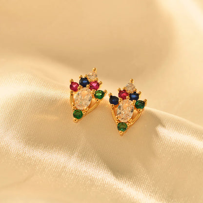 1 Pair Elegant Geometric Inlay Alloy Gem Zircon Ear Studs